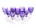Set Of Nine Bohemian Amethyst Cut To Clear Goblets