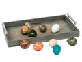 Decorative Twin Handled Tray With Ten Carved Stone Eggs