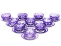 Set Of Ten Bohemian Style Amethyst To Clear Cut Bowls With Plates
