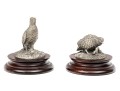 Set Of Two Robert K. Davis Chilmark Pewter Bobwhite Quails On Wood Stands