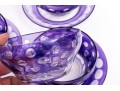 Set Of Ten Bohemian Style Amethyst To Clear Cut Bowls With Plates