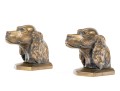 Pair Of Brass Tone Dog Head Bookends