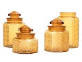 Collection Of Four Amber Glass Vessels With Three Lids
