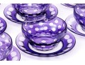 Set Of Ten Bohemian Style Amethyst To Clear Cut Bowls With Plates