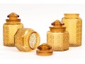 Collection Of Four Amber Glass Vessels With Three Lids
