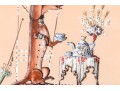 Mason Wells Mixed Media On Paper, Dachshund Having Tea