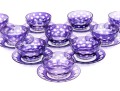 Set Of Ten Bohemian Style Amethyst To Clear Cut Bowls With Plates