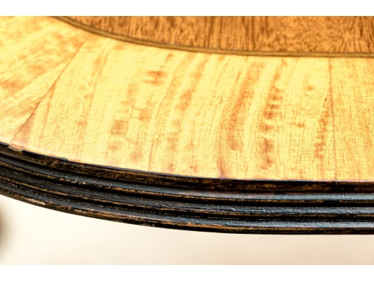 George III Style Twin Pedestal Satinwood Banded Mahogany Dining Table