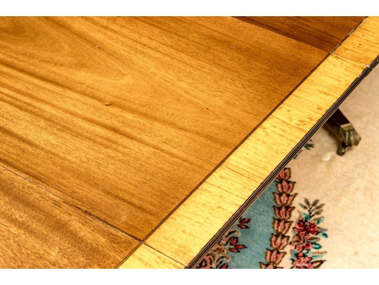 George III Style Twin Pedestal Satinwood Banded Mahogany Dining Table