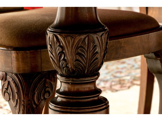 George III Style Twin Pedestal Satinwood Banded Mahogany Dining Table