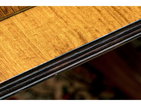 George III Style Twin Pedestal Satinwood Banded Mahogany Dining Table