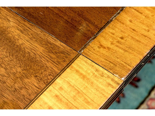 George III Style Twin Pedestal Satinwood Banded Mahogany Dining Table