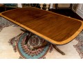 George III Style Twin Pedestal Satinwood Banded Mahogany Dining Table