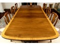 George III Style Twin Pedestal Satinwood Banded Mahogany Dining Table