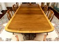 George III Style Twin Pedestal Satinwood Banded Mahogany Dining Table