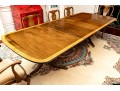 George III Style Twin Pedestal Satinwood Banded Mahogany Dining Table