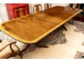 George III Style Twin Pedestal Satinwood Banded Mahogany Dining Table