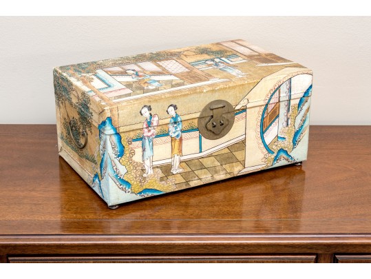 Chinese Canvas Wrapped And Painted Diminutive Trunk