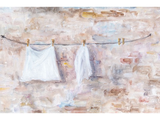 R. M. Rosina Signed Oil On Board, View Of A Window, 1996