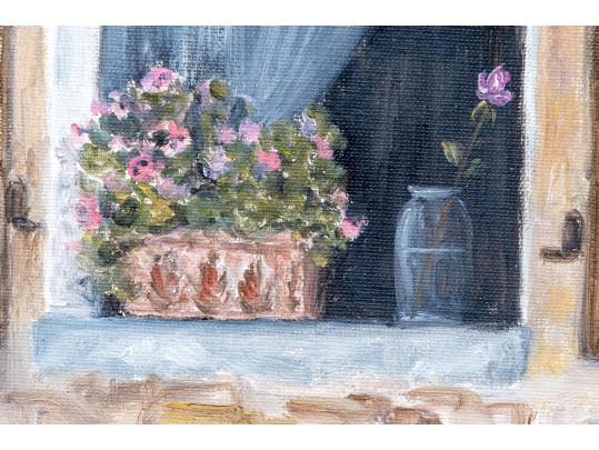 R. M. Rosina Signed Oil On Board, View Of A Window, 1996