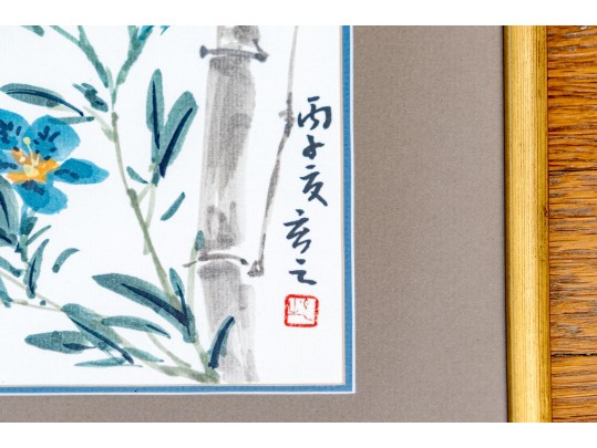 Set Of Two Japanese Paintings On Paper, Bird On Branches
