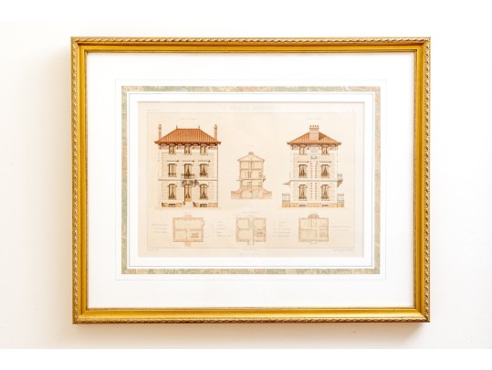 Set Of Three Architectural Lithographs In Color