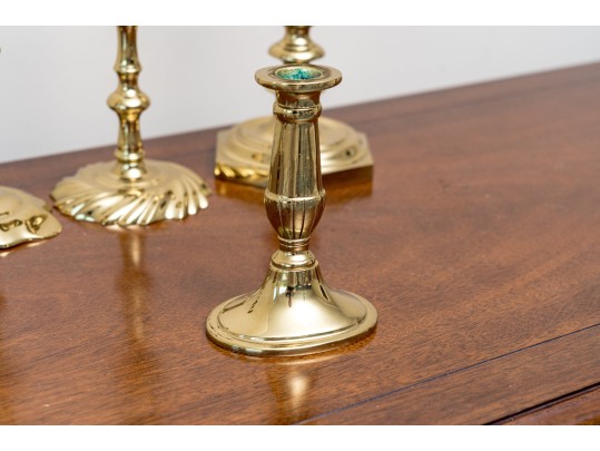 Assembled Lot Of Five Brass Candlesticks