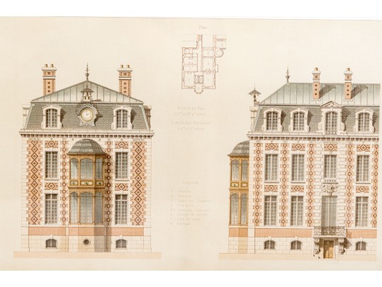 Set Of Three Architectural Lithographs In Color