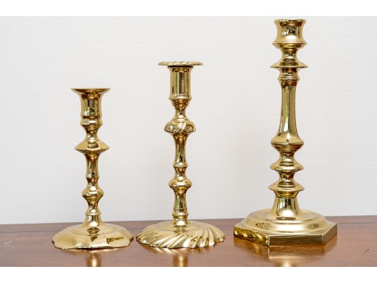 Assembled Lot Of Five Brass Candlesticks
