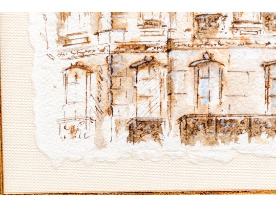 Ink And Wash On Paper, Architectural Scene