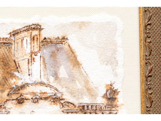 Ink And Wash On Paper, Architectural Scene