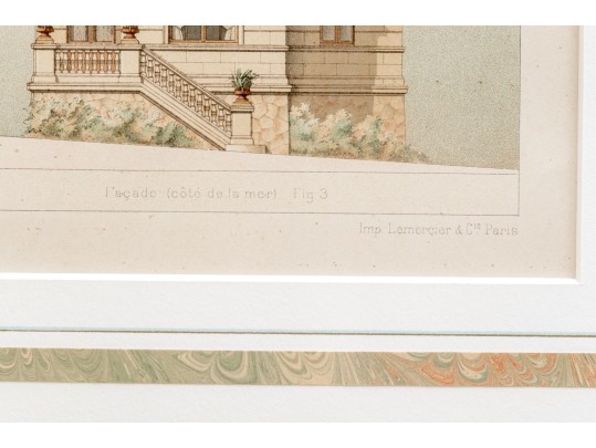 Set Of Three Architectural Lithographs In Color