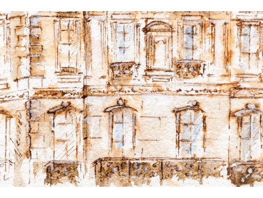 Ink And Wash On Paper, Architectural Scene
