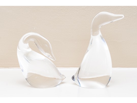 Two Steuben Crystal Water Birds