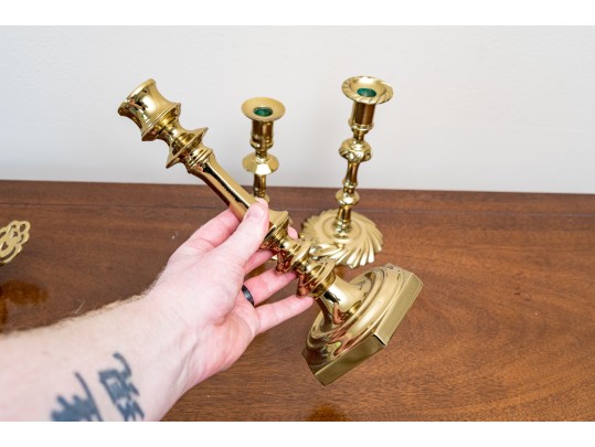 Assembled Lot Of Five Brass Candlesticks
