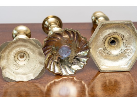 Assembled Lot Of Five Brass Candlesticks