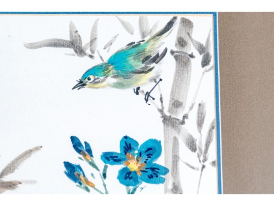 Set Of Two Japanese Paintings On Paper, Bird On Branches