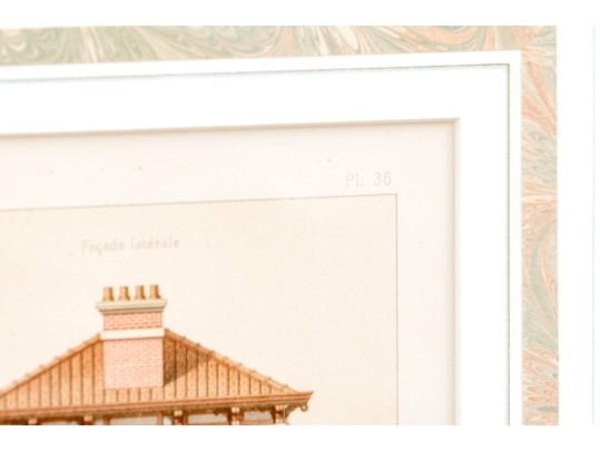 Set Of Three Architectural Lithographs In Color