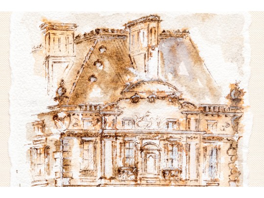 Ink And Wash On Paper, Architectural Scene