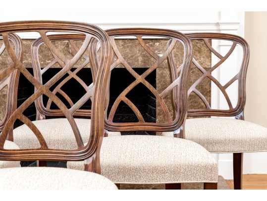 Set Of Six Custom Upholstered Hepplewhite Style Dining Chairs