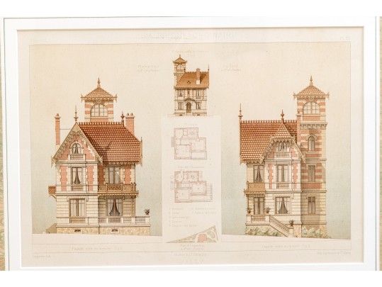 Set Of Three Architectural Lithographs In Color