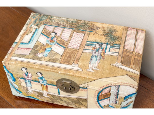 Chinese Canvas Wrapped And Painted Diminutive Trunk