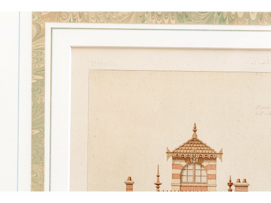 Set Of Three Architectural Lithographs In Color