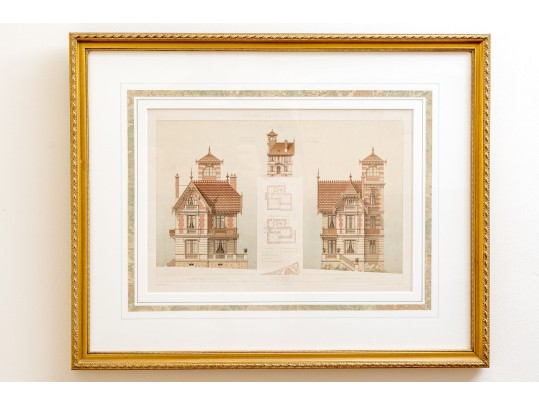 Set Of Three Architectural Lithographs In Color