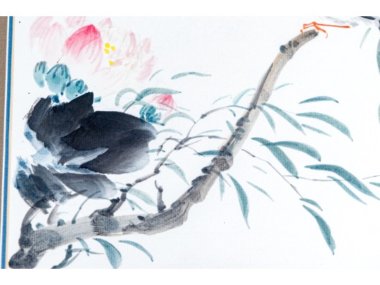 Set Of Two Japanese Paintings On Paper, Bird On Branches