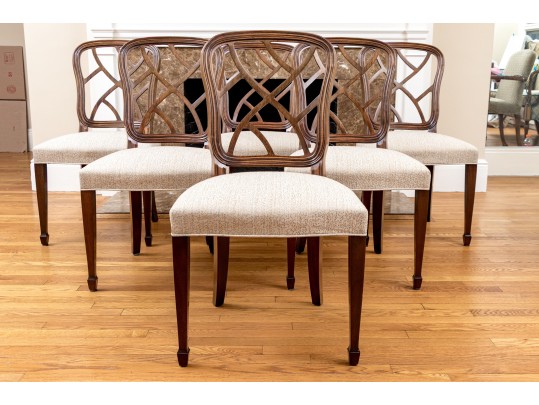 Set Of Six Custom Upholstered Hepplewhite Style Dining Chairs