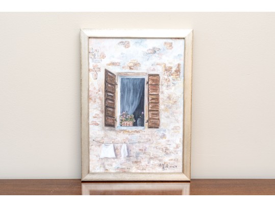 R. M. Rosina Signed Oil On Board, View Of A Window, 1996