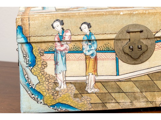 Chinese Canvas Wrapped And Painted Diminutive Trunk