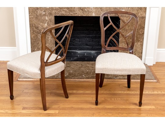 Set Of Six Custom Upholstered Hepplewhite Style Dining Chairs