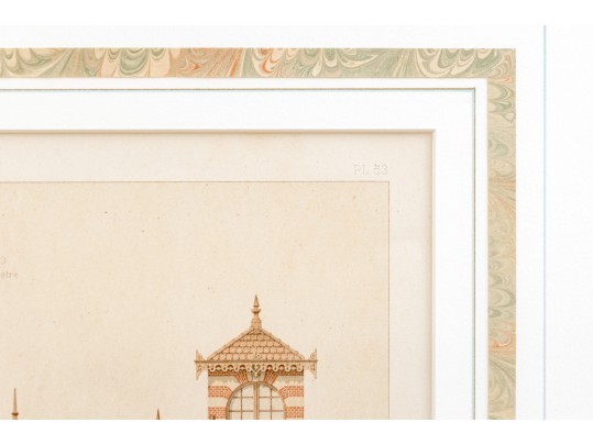 Set Of Three Architectural Lithographs In Color